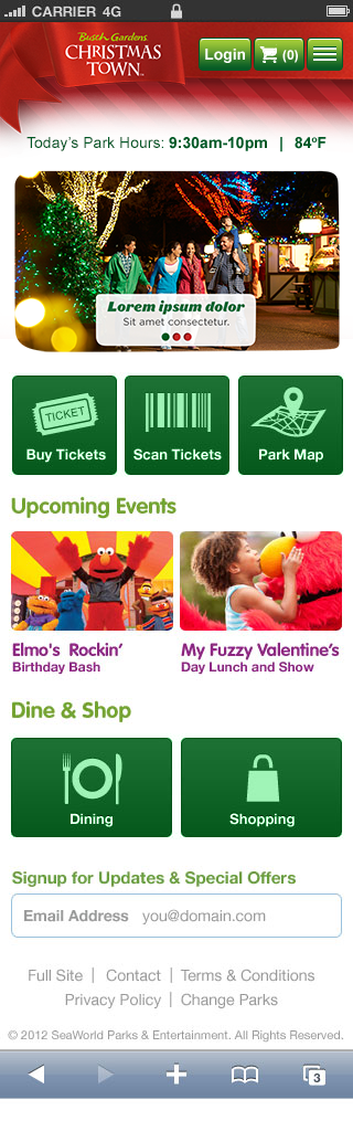 Busch Gardens Christmas Town mobile experience design