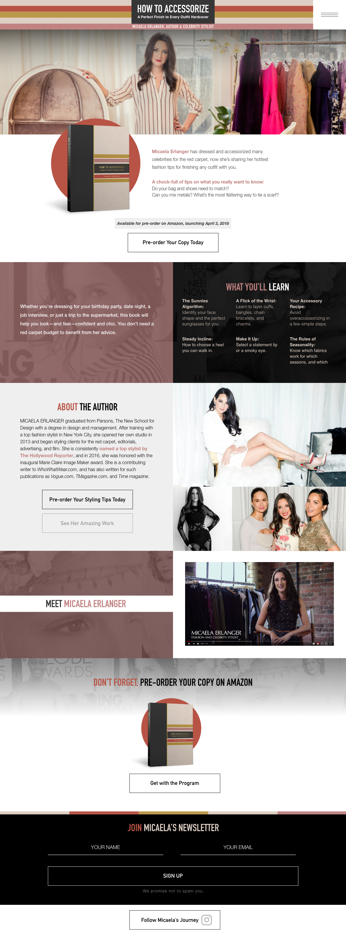 Micaela Erlanger book launch promotional website design