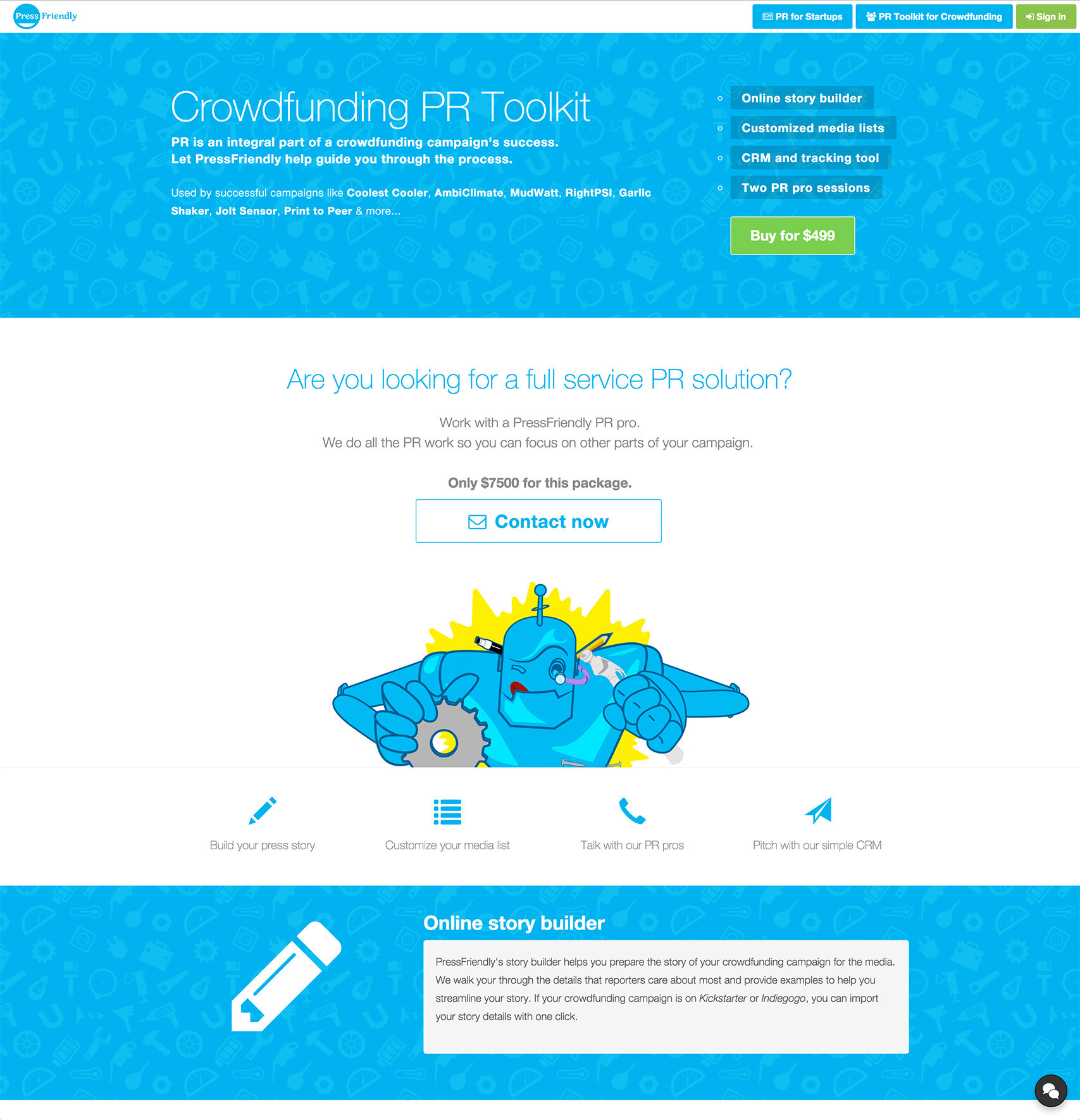 PressFriendly character illustrations and web design