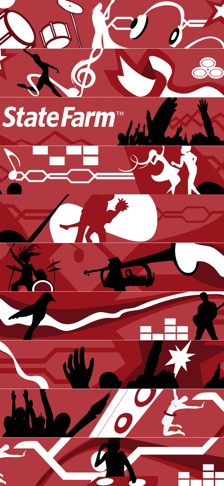 State Farm Bonnaroo Mural design flat — illustrated music and sports iconography by Edgar Andrés Zorrilla